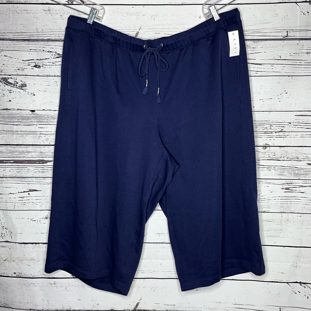 LIVI Active Lane Bryant NWT 26/28 Blue Knit Relaxed Straight Lounge Capri Pants